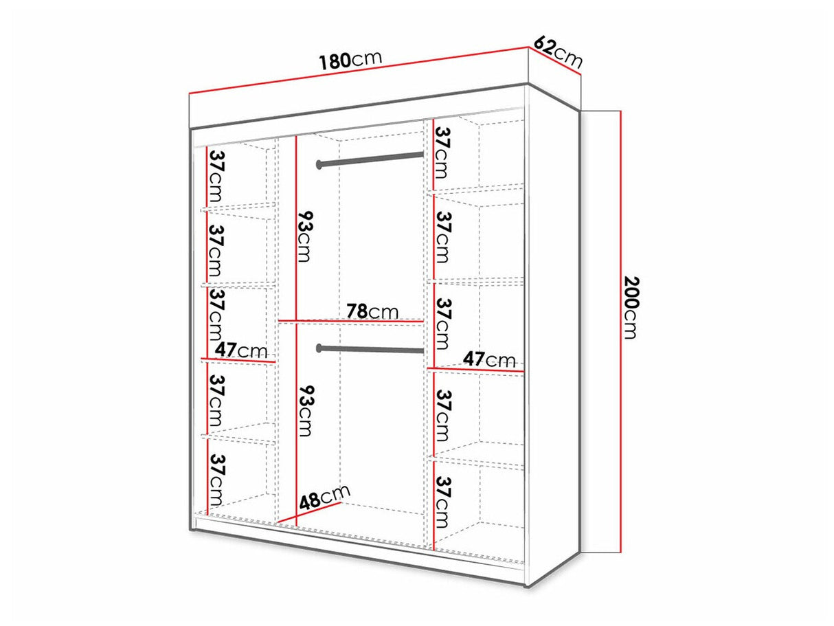 Gardróbszekrény 180 Jodełka 1 (Ratintu), Szín: Fekete + Artisan tölgy, Fiókok: Nem