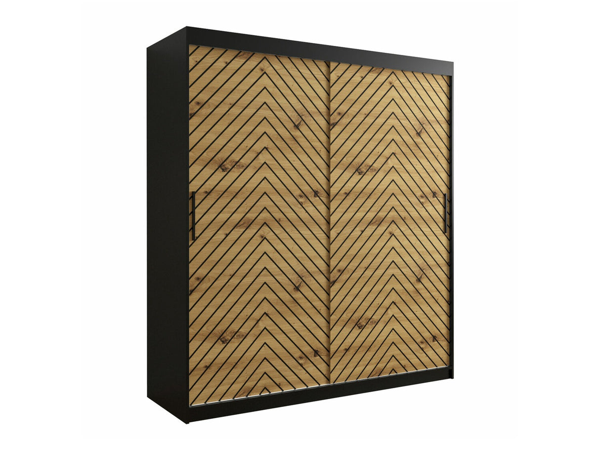 Gardróbszekrény 180 Jodełka 1 (Ratintu), Szín: Fekete + Artisan tölgy, Fiókok: Igen