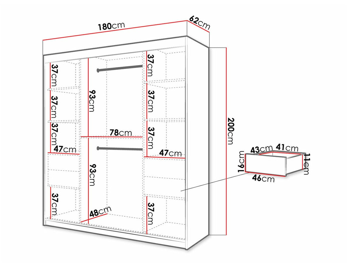 Gardróbszekrény 180 Jodełka 1 (Ratintu), Szín: Fekete + Artisan tölgy, Fiókok: Igen