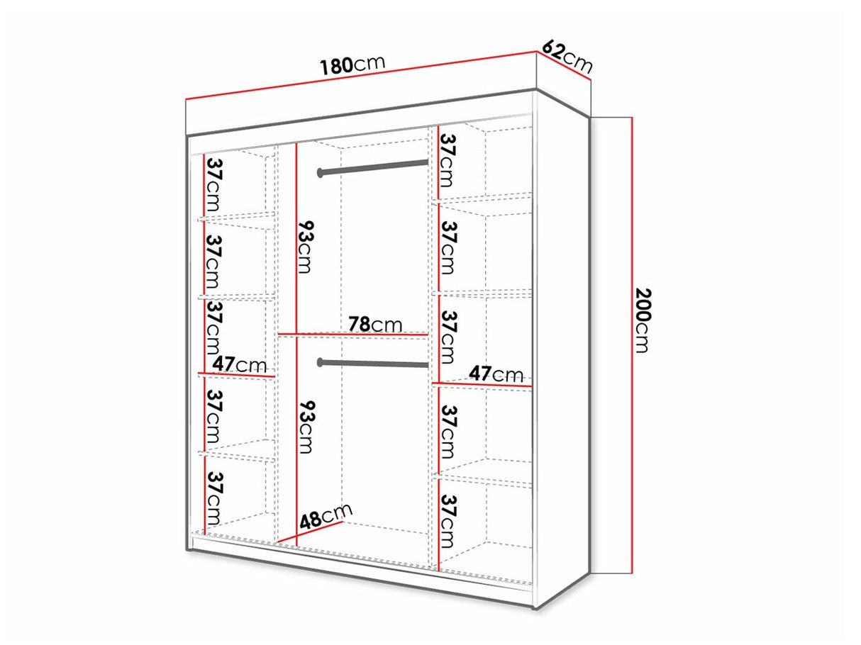 Gardróbszekrény 180 Jodełka 2 (Ratintu), Szín: Fehér + Fekete, Fiókok: Nem