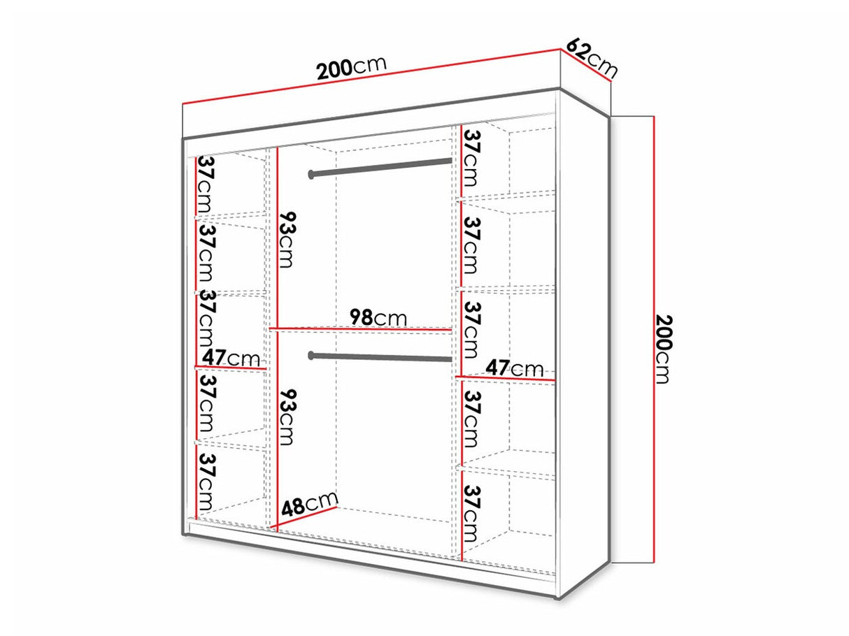 Gardróbszekrény 200 Jodełka 1 (Ratintu), Szín: Fehér + Fekete, Fiókok: Nem