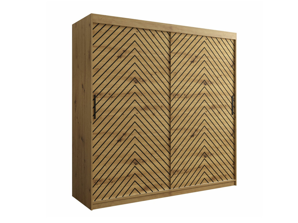 Gardróbszekrény 200 Jodełka 1 (Ratintu), Szín: Artisan tölgy + Fekete, Fiókok: Nem