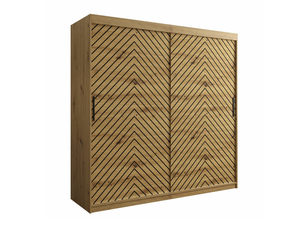 Gardróbszekrény 200 Jodełka 1 (Ratintu), Szín: Artisan tölgy + Fekete, Fiókok: Igen