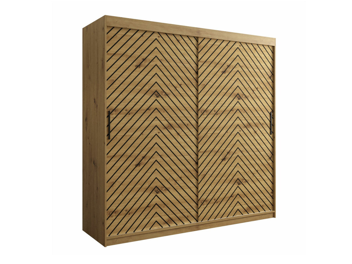 Gardróbszekrény 200 Jodełka 1 (Ratintu), Szín: Fekete + Artisan tölgy, Fiókok: Nem