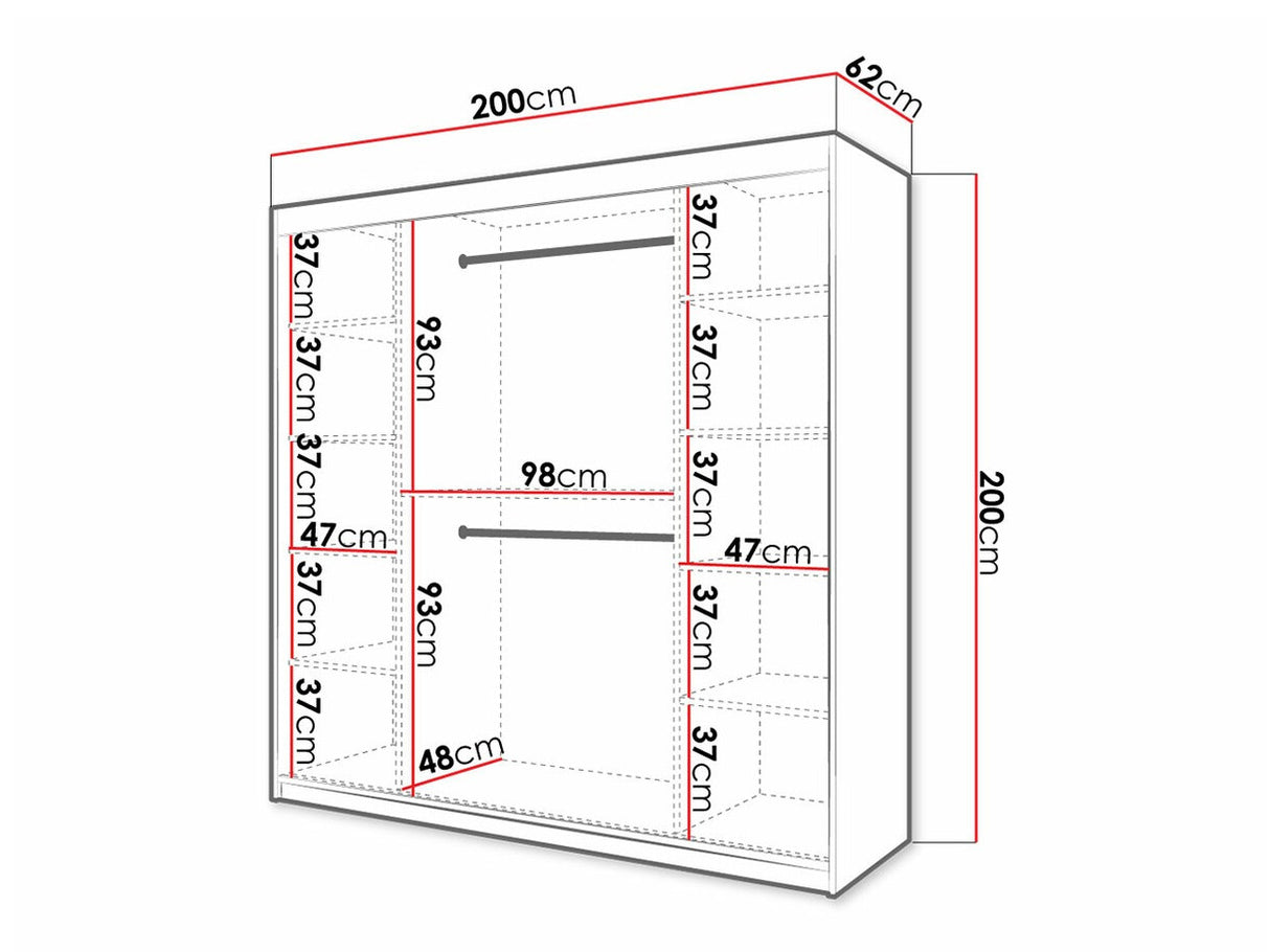 Gardróbszekrény 200 Jodełka 1 (Ratintu), Szín: Fekete + Artisan tölgy, Fiókok: Nem