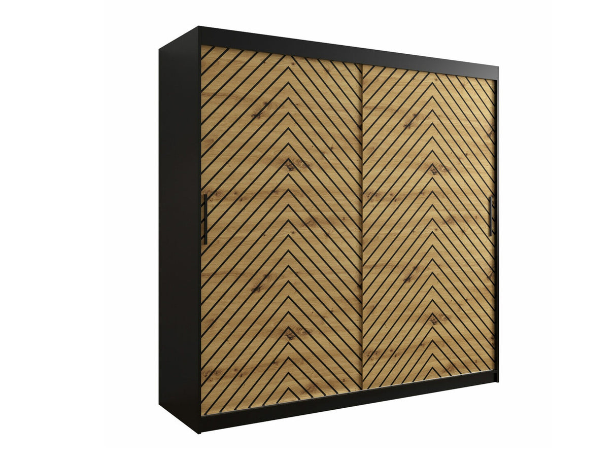 Gardróbszekrény 200 Jodełka 1 (Ratintu), Szín: Fekete + Artisan tölgy, Fiókok: Igen