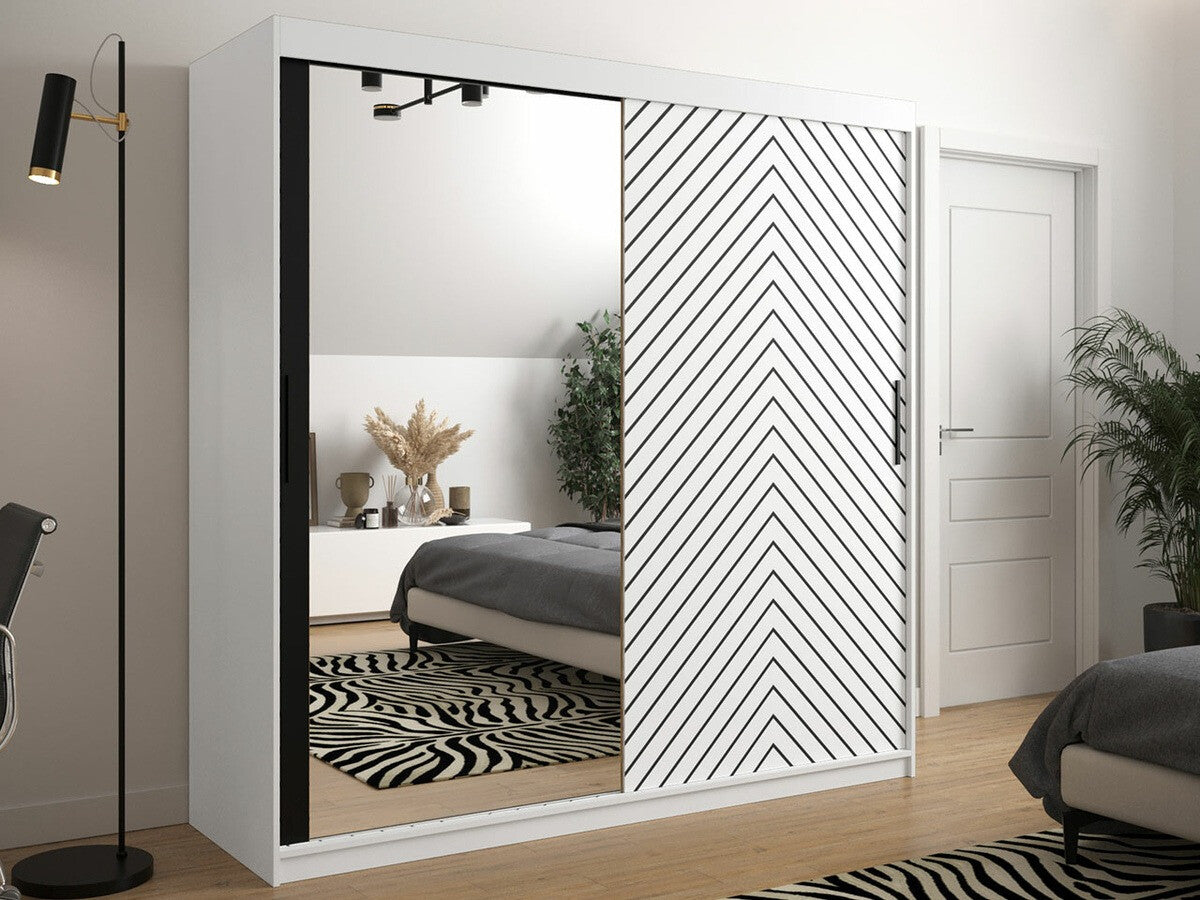 Gardróbszekrény 200 Jodełka 2 (Ratintu), Szín: Fehér + Fekete, Fiókok: Igen