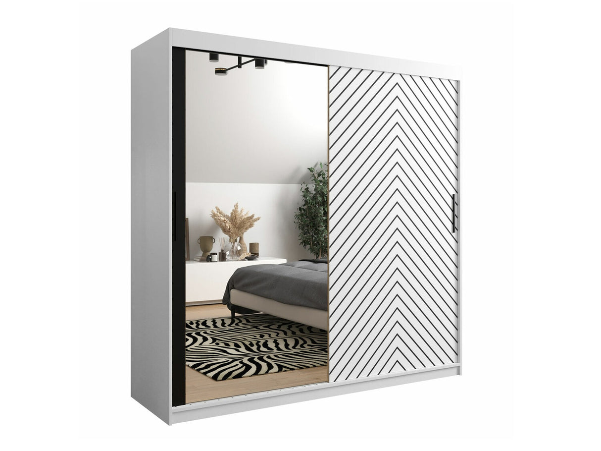 Gardróbszekrény 200 Jodełka 2 (Ratintu), Szín: Fehér + Fekete, Fiókok: Igen