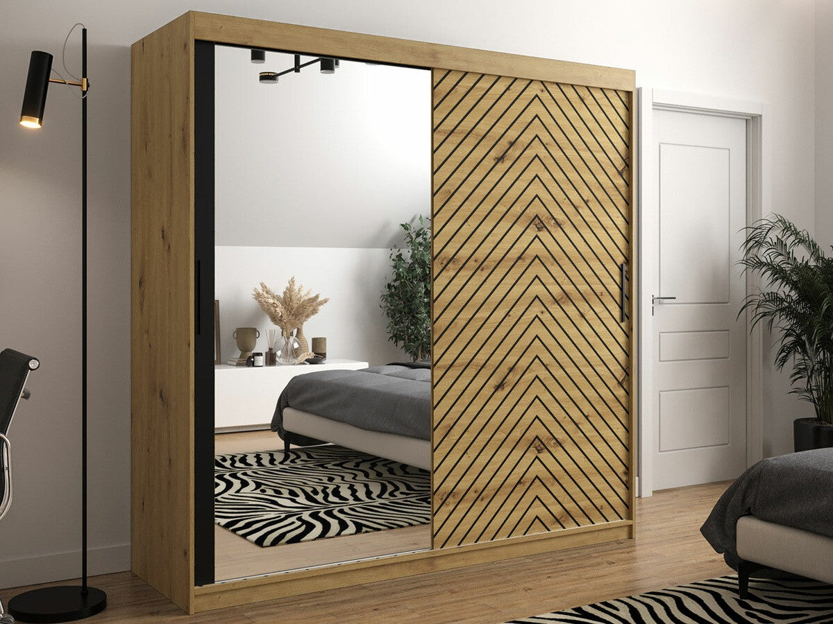 Gardróbszekrény 200 Jodełka 2 (Ratintu), Szín: Artisan tölgy + Fekete, Fiókok: Nem