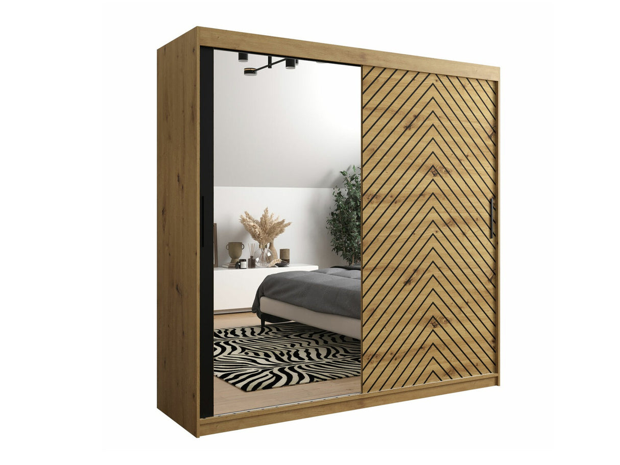 Gardróbszekrény 200 Jodełka 2 (Ratintu), Szín: Artisan tölgy + Fekete, Fiókok: Nem