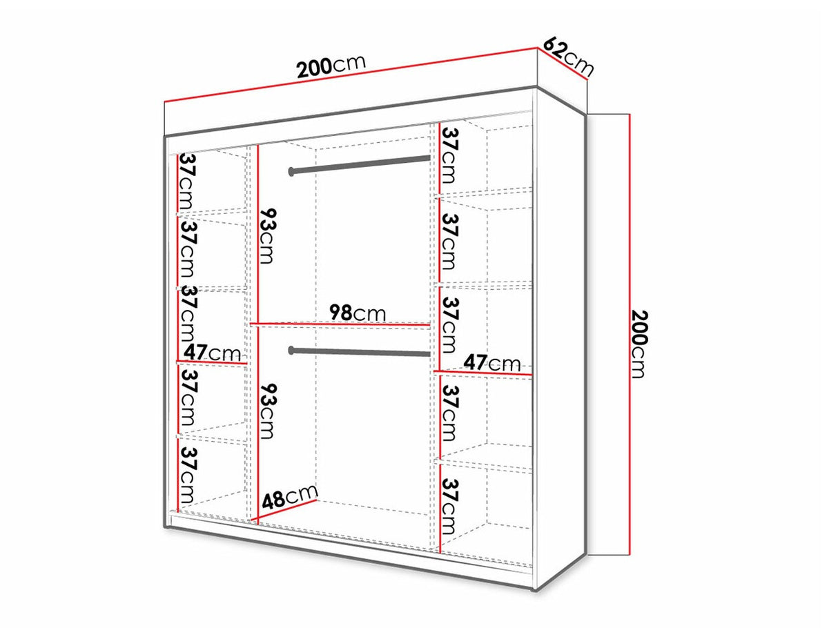 Gardróbszekrény 200 Jodełka 2 (Ratintu), Szín: Artisan tölgy + Fekete, Fiókok: Nem
