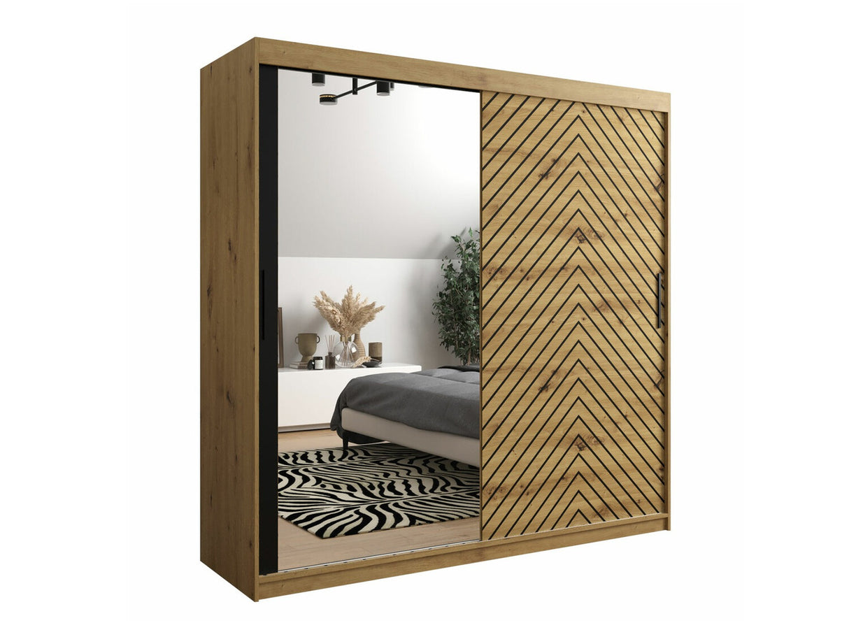 Gardróbszekrény 200 Jodełka 2 (Ratintu), Szín: Artisan tölgy + Fekete, Fiókok: Igen