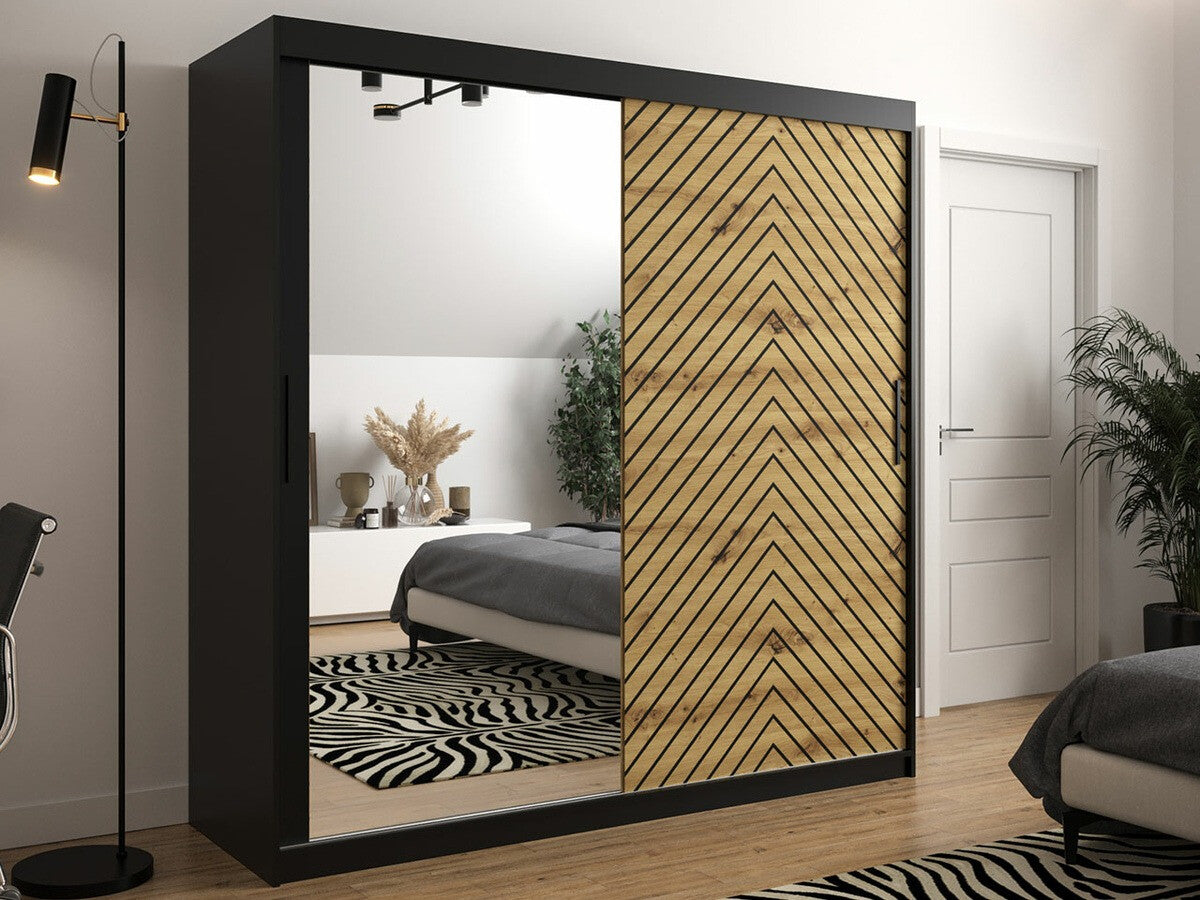 Gardróbszekrény 200 Jodełka 2 (Ratintu), Szín: Fekete + Artisan tölgy, Fiókok: Nem