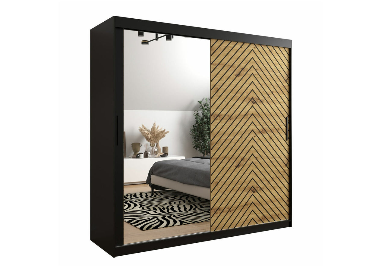 Gardróbszekrény 200 Jodełka 2 (Ratintu), Szín: Fekete + Artisan tölgy, Fiókok: Nem