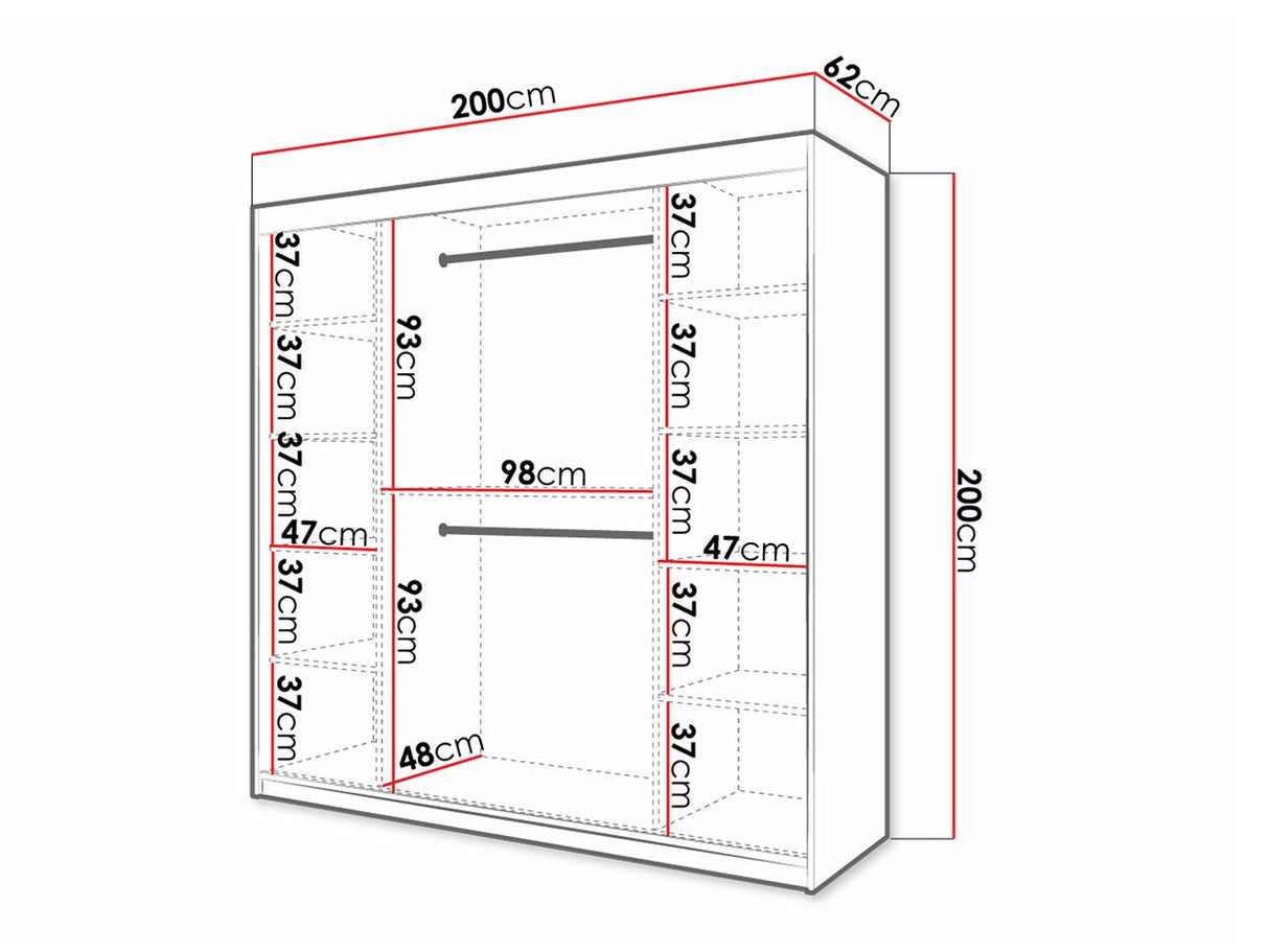Gardróbszekrény 200 Jodełka 2 (Ratintu), Szín: Fekete + Artisan tölgy, Fiókok: Nem