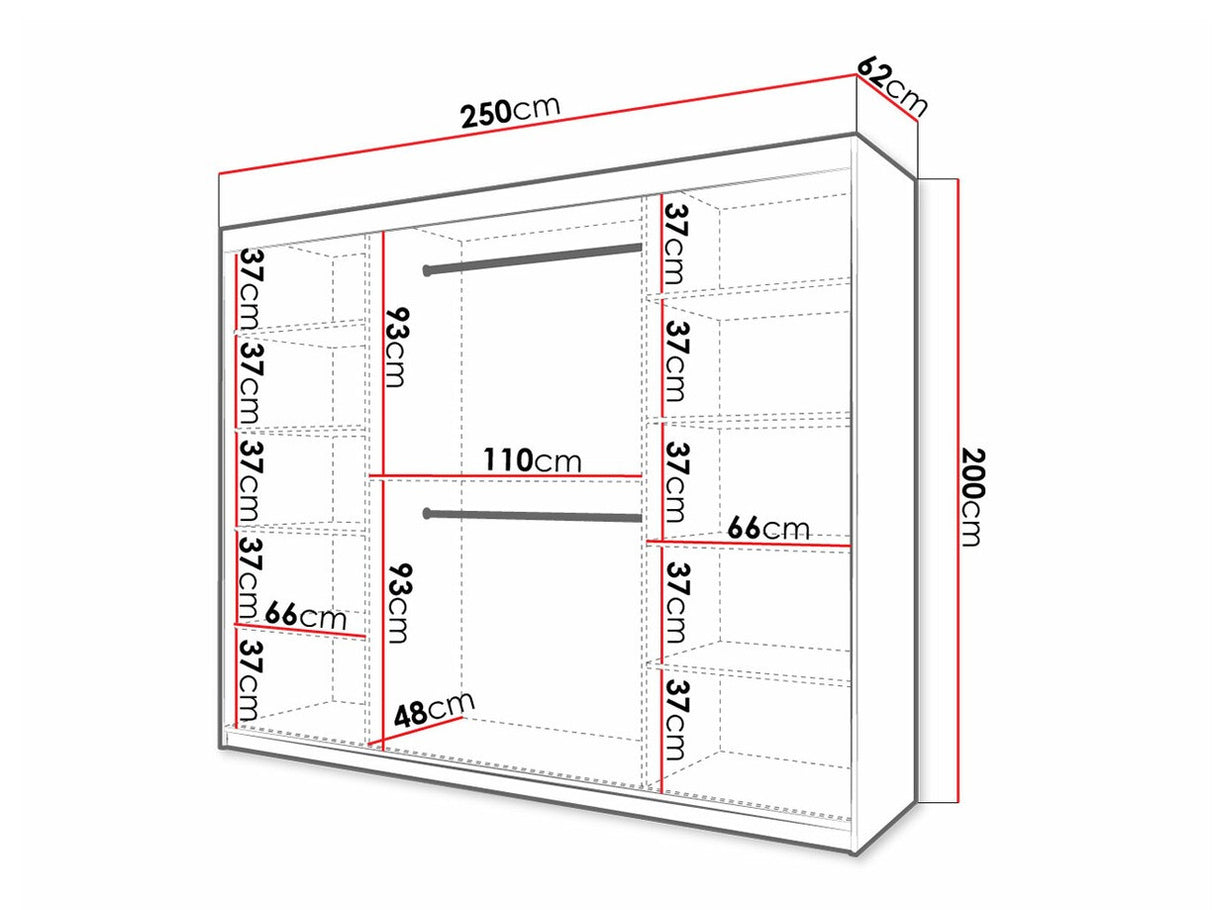 Gardróbszekrény 210 Jodełka 1 (Ratintu), Szín: Fehér + Fekete, Fiókok: Nem