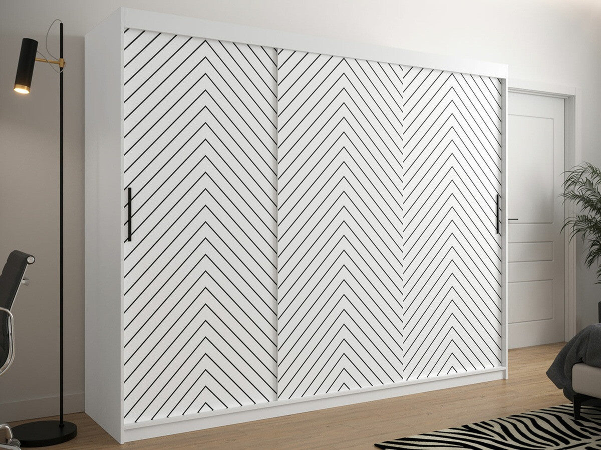 Gardróbszekrény 250 Jodełka 1 (Ratintu), Szín: Fehér + Fekete, Fiókok: Igen