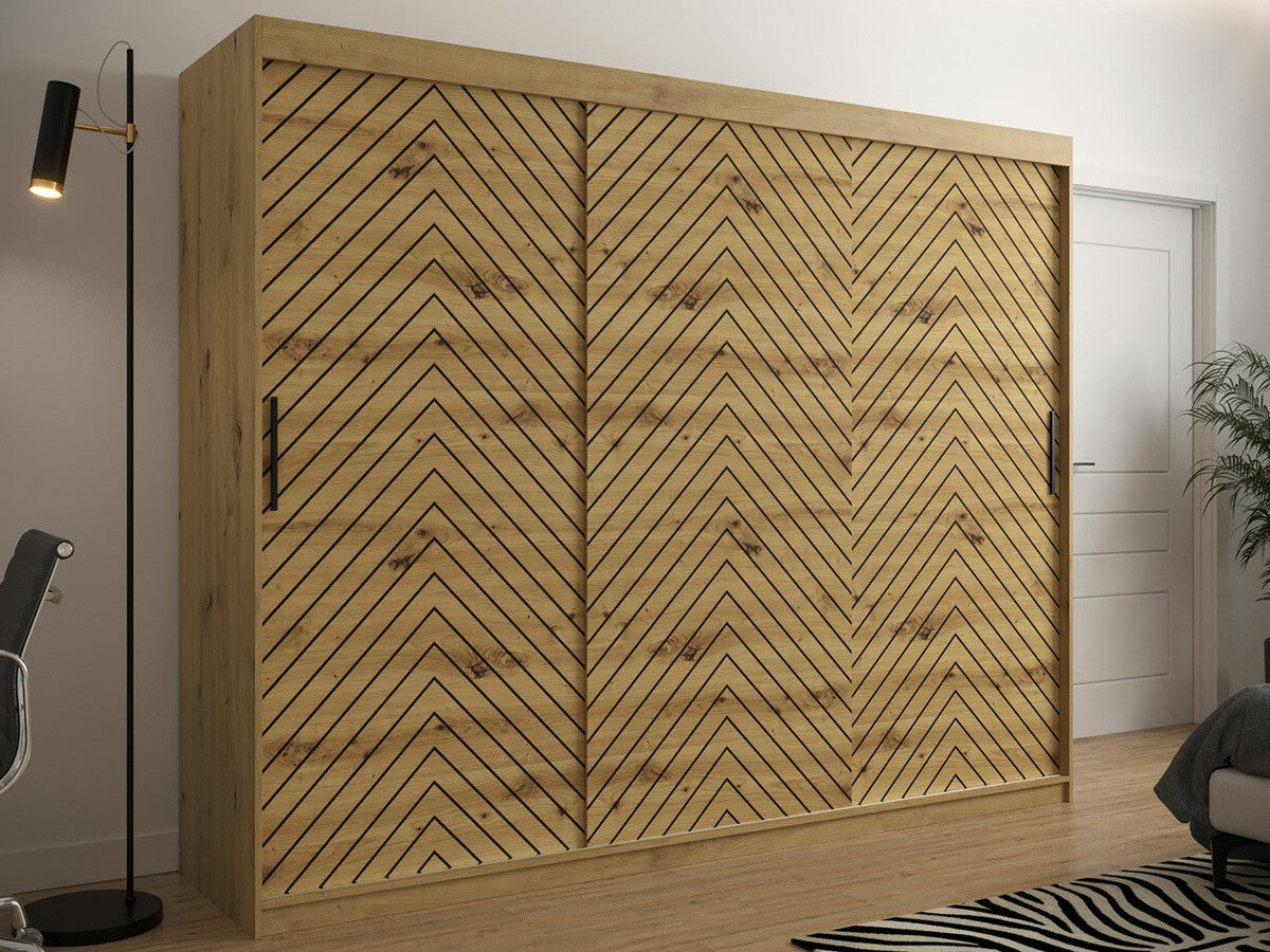 Gardróbszekrény 250 Jodełka 1 (Ratintu), Szín: Artisan tölgy + Fekete, Fiókok: Nem