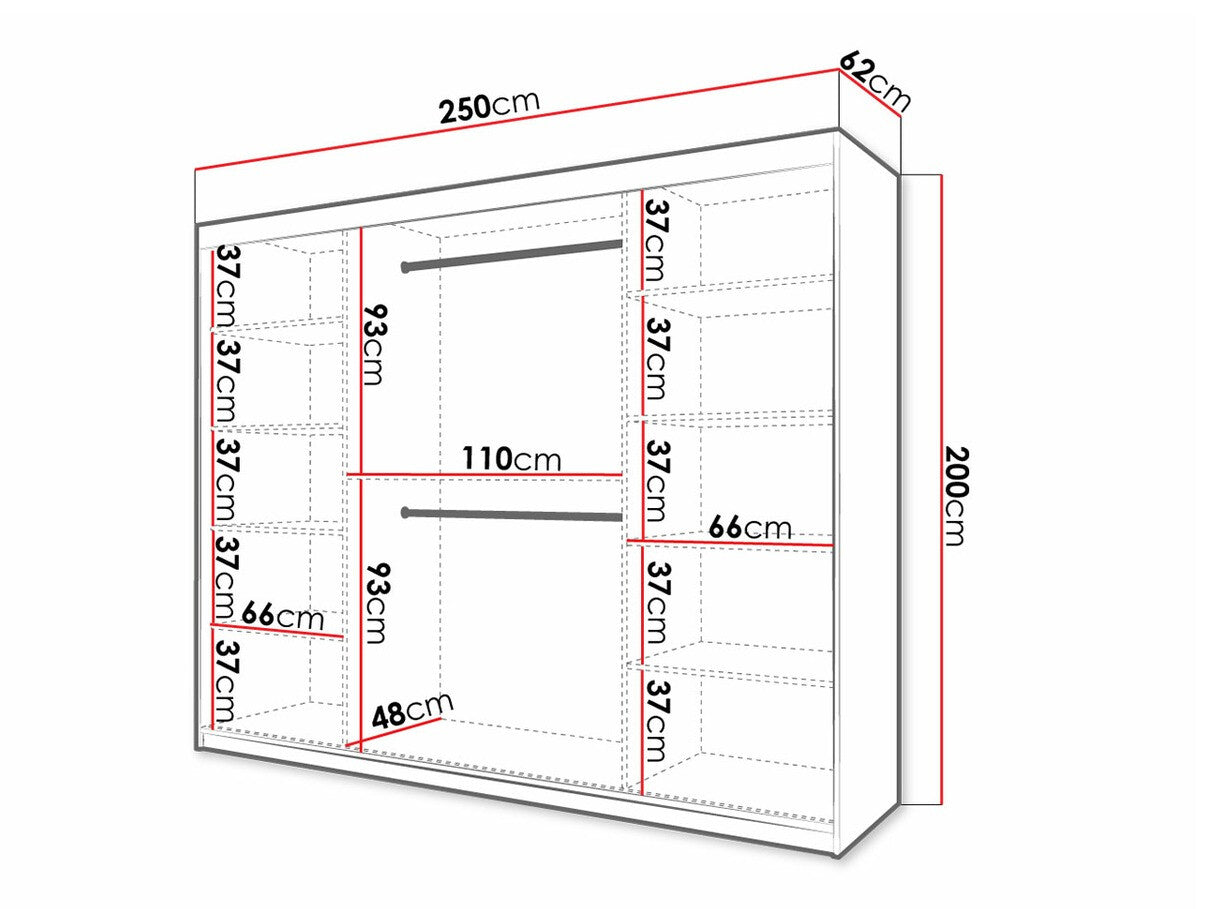 Gardróbszekrény 250 Jodełka 1 (Ratintu), Szín: Artisan tölgy + Fekete, Fiókok: Nem