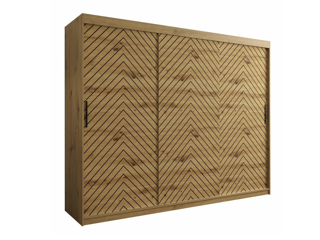 Gardróbszekrény 250 Jodełka 1 (Ratintu), Szín: Artisan tölgy + Fekete, Fiókok: Igen