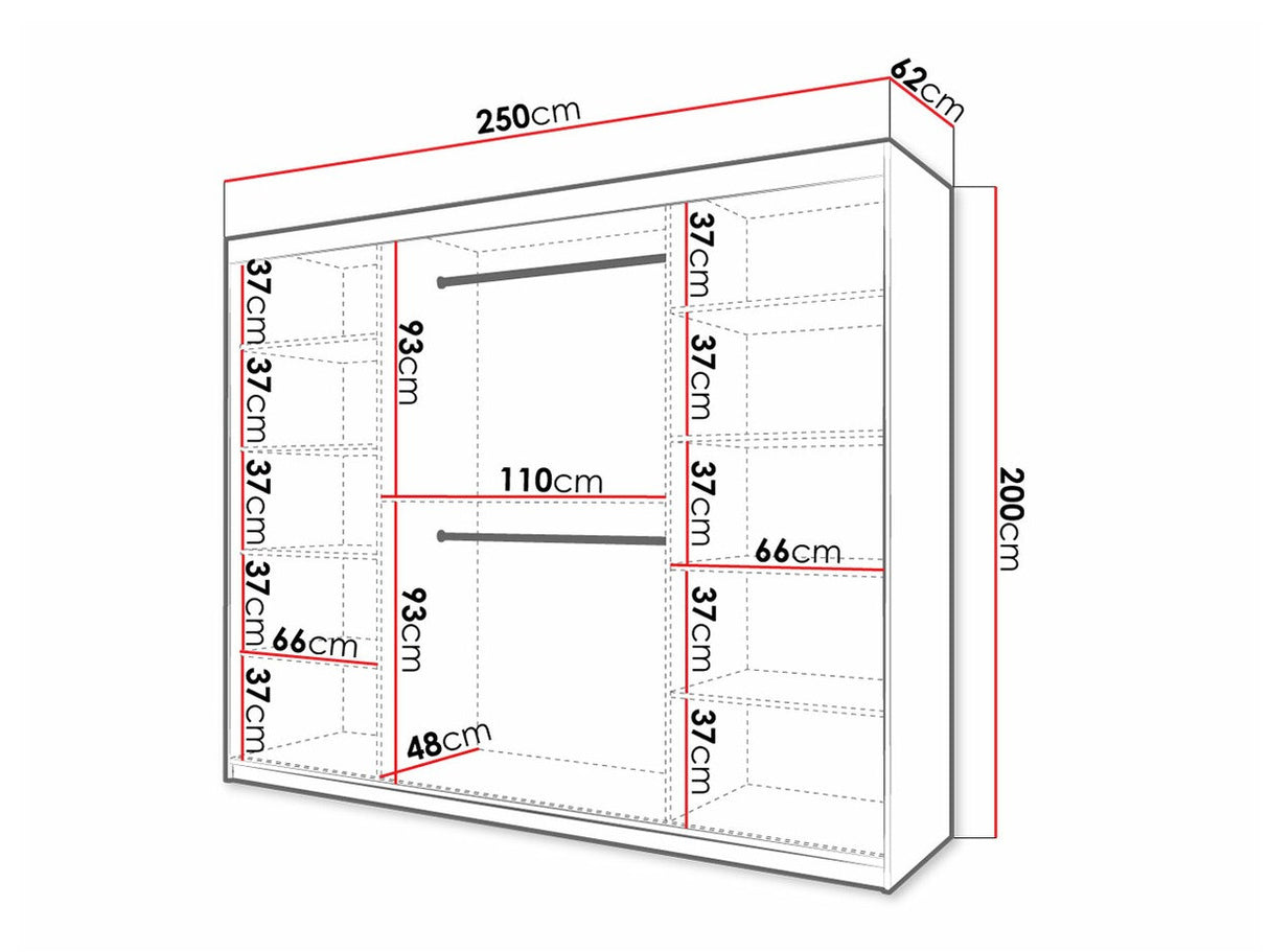 Gardróbszekrény 250 Jodełka 1 (Ratintu), Szín: Fekete + Artisan tölgy, Fiókok: Nem