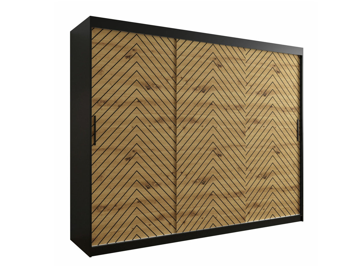 Gardróbszekrény 250 Jodełka 1 (Ratintu), Szín: Fekete + Artisan tölgy, Fiókok: Igen