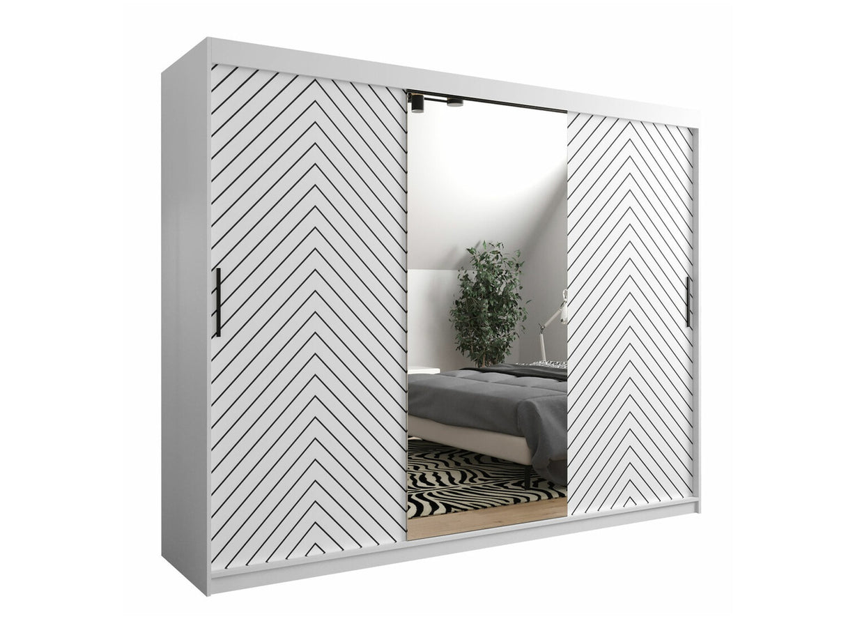 Gardróbszekrény 210 Jodełka 2 (Ratintu), Szín: Fehér + Fekete, Fiókok: Nem