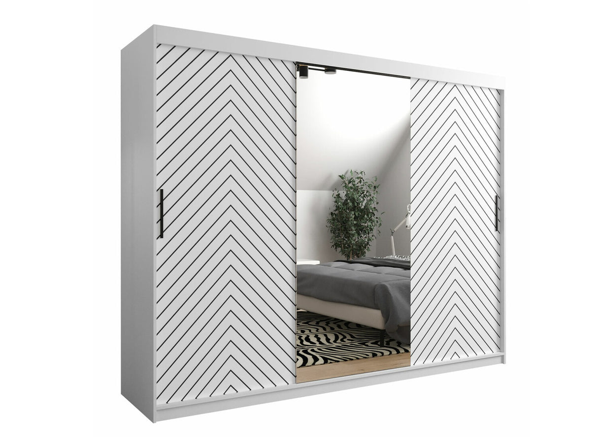 Gardróbszekrény 250 Jodełka 2 (Ratintu), Szín: Fehér + Fekete, Fiókok: Igen