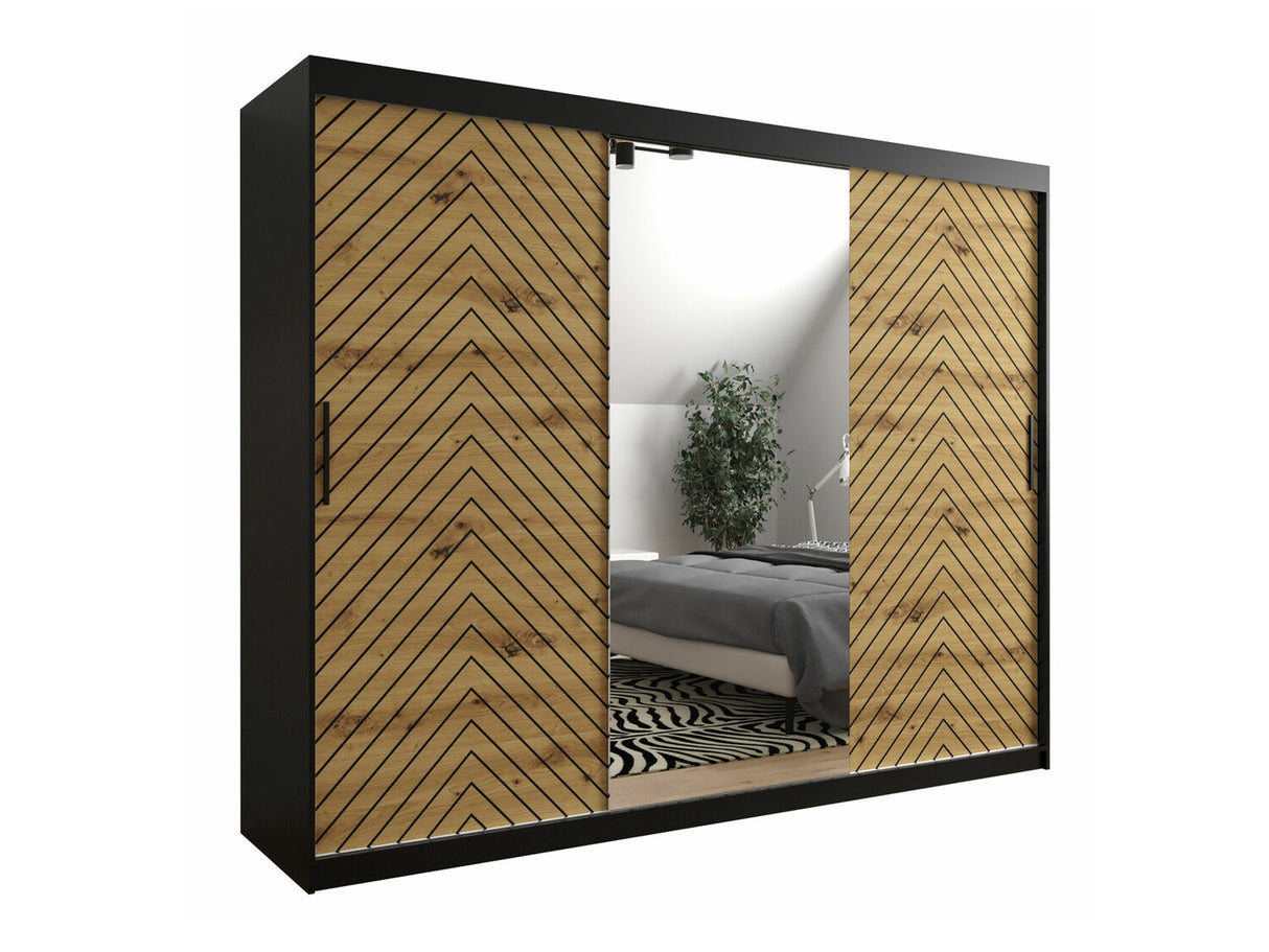 Gardróbszekrény 250 Jodełka 2 (Ratintu), Szín: Fekete + Artisan tölgy, Fiókok: Nem