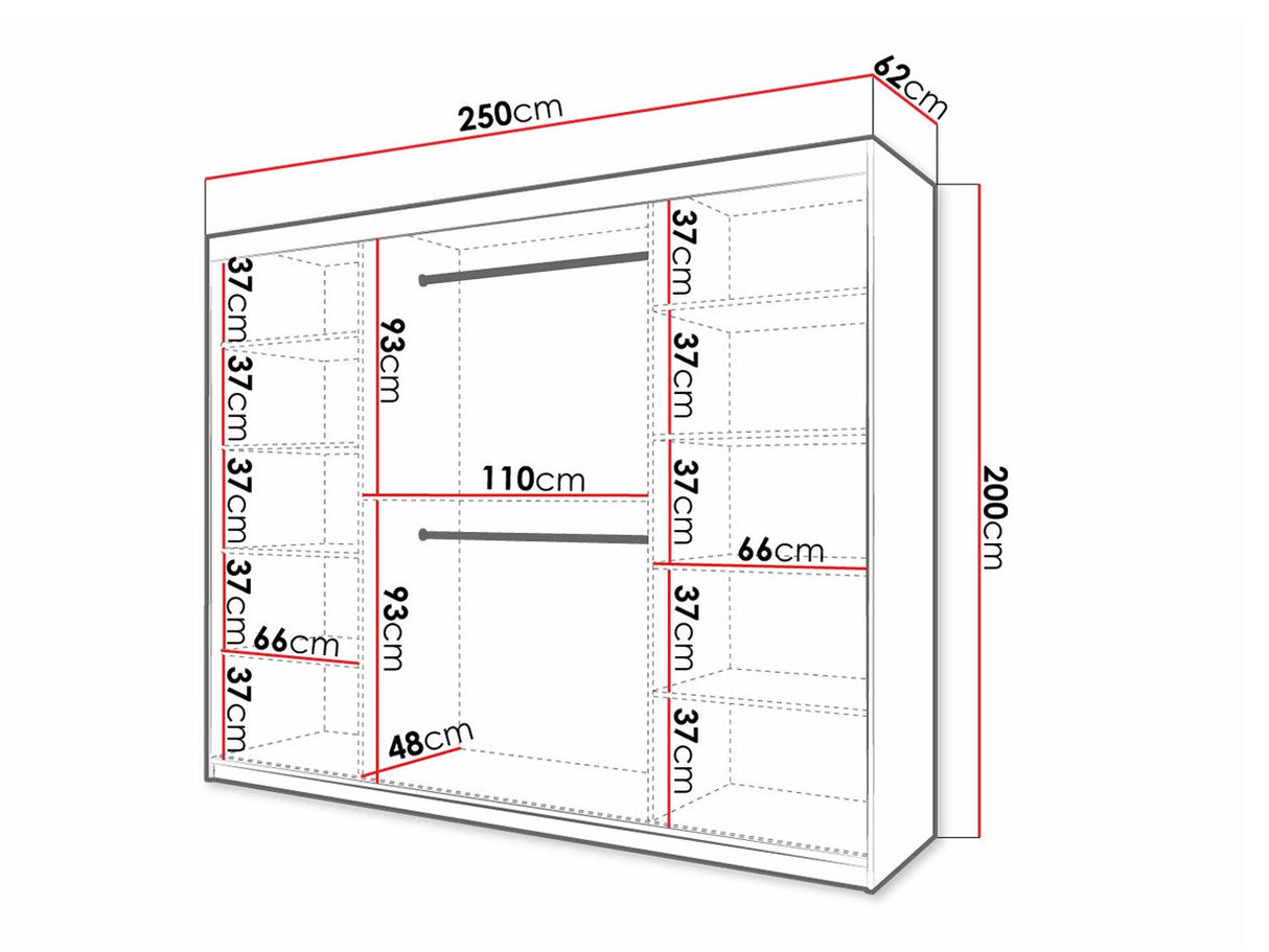 Gardróbszekrény 250 Jodełka 2 (Ratintu), Szín: Fekete + Artisan tölgy, Fiókok: Nem