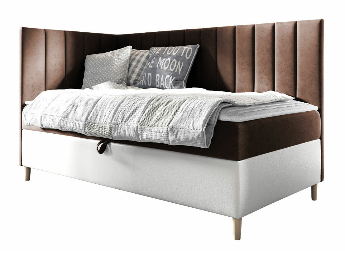 Kontinentális ágy JUNIOR MAJA 3, Szín: Öko bőr Soft 017 + Fresh 4, Ágyneműtartó: Bal oldalon, Alvó felület mérete: 90 x 200 cm