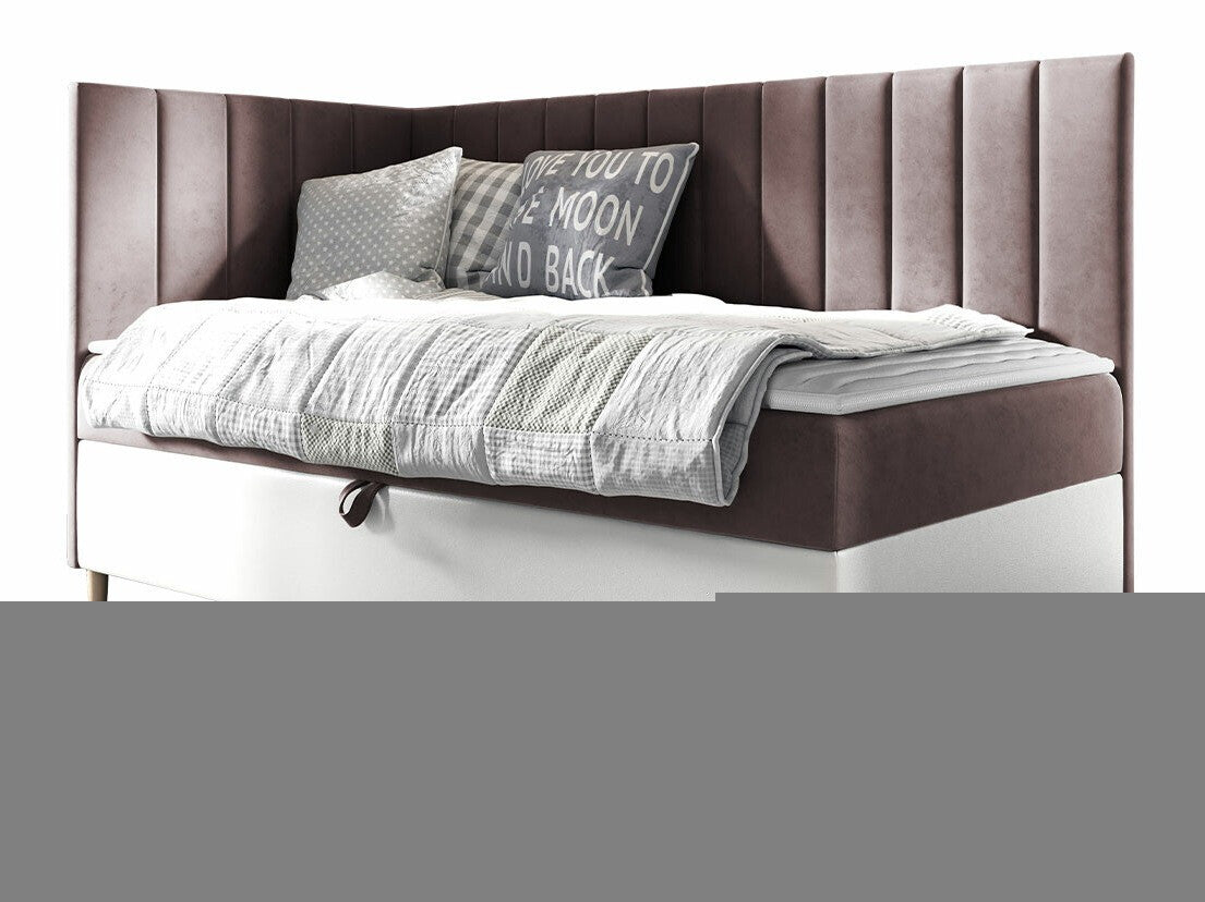 Kontinentális ágy JUNIOR MAJA 3, Szín: Öko bőr Soft 017 + Fresh 9, Ágyneműtartó: Bal oldalon, Alvó felület mérete: 100 x 200 cm