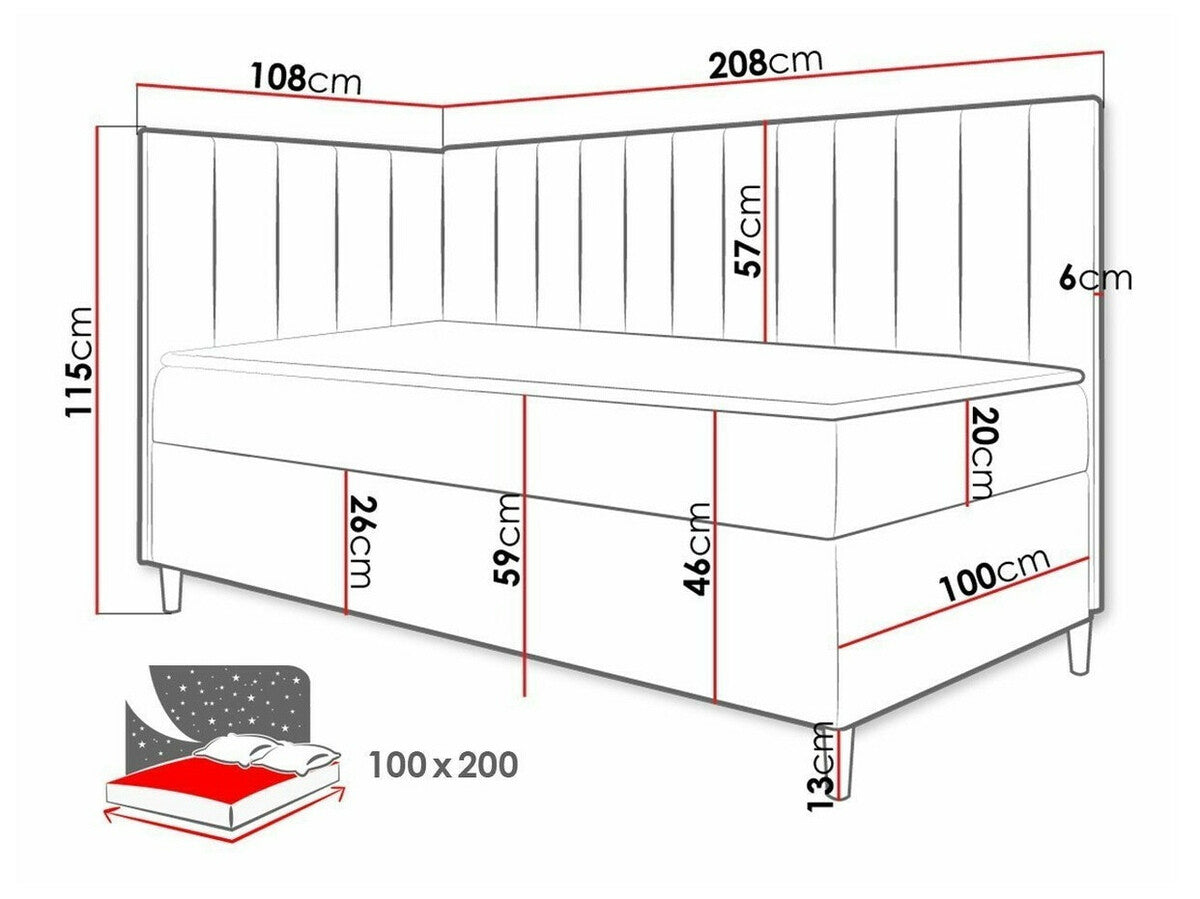 Kontinentális ágy JUNIOR MAJA 3, Szín: Öko bőr Soft 017 + Fresh 37, Ágyneműtartó: Bal oldalon, Alvó felület mérete: 100 x 200 cm
