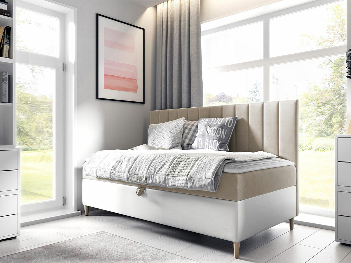 Kontinentális ágy JUNIOR MAJA 2 (Junior Kamire 2 ), Szín: Öko bőr Soft 017 + Fresh 1, Alvó felület mérete: 80 x 200 cm