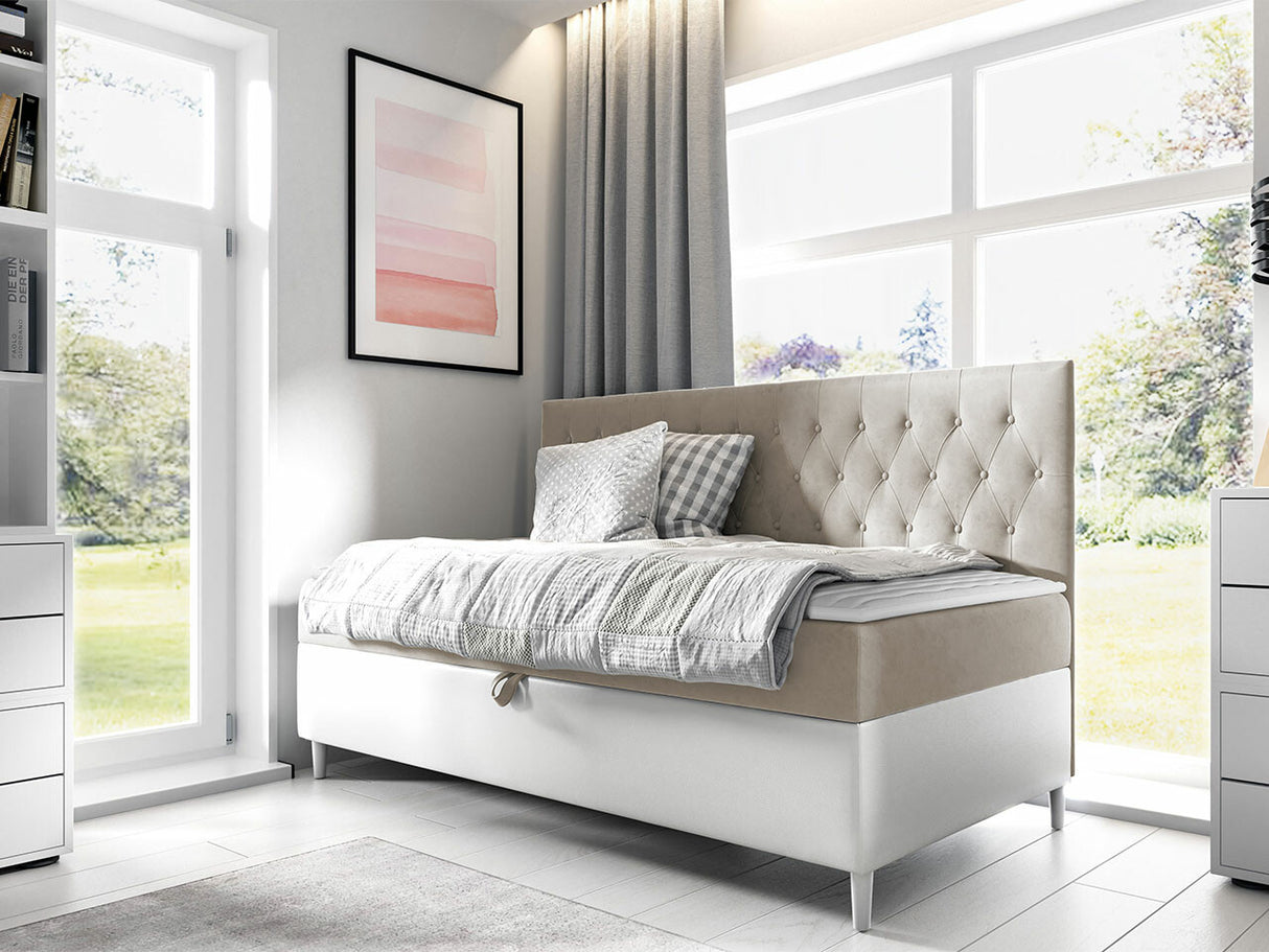 Kontinentális ágy JUNIOR FILIP 2, Szín: Öko bőr Soft 017 + Fresh 1, Alvó felület mérete: 90 x 200 cm