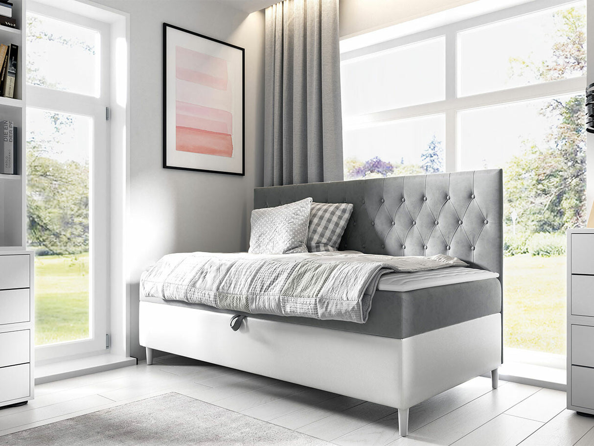 Kontinentális ágy JUNIOR FILIP 2, Szín: Öko bőr Soft 017 + Fresh 14, Alvó felület mérete: 90 x 200 cm