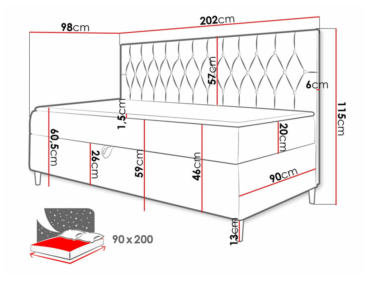 Kontinentális ágy JUNIOR FILIP 2, Szín: Öko bőr Soft 017 + Fresh 1, Alvó felület mérete: 90 x 200 cm