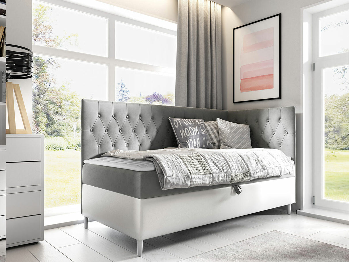 Kontinentális ágy JUNIOR FILIP 3 (JUnior Gerdise 3), Szín: Öko bőr Soft 017 + Fresh 14, Ágyneműtartó: Jobbra, Alvó felület mérete: 80 x 200 cm