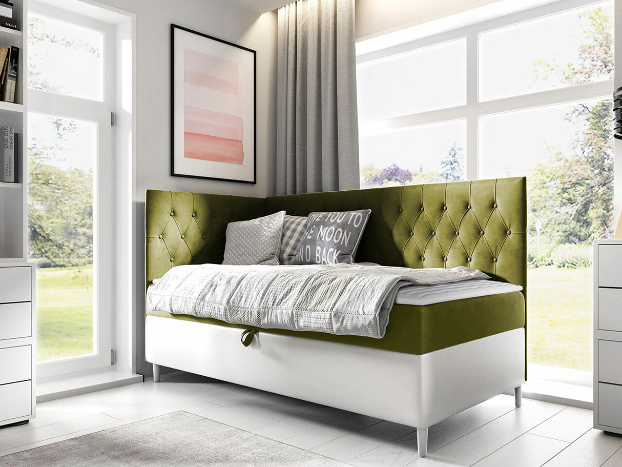 Kontinentális ágy JUNIOR FILIP 3 (JUnior Gerdise 3), Szín: Öko bőr Soft 017 + Fresh 12, Ágyneműtartó: Bal oldalon, Alvó felület mérete: 90 x 200 cm