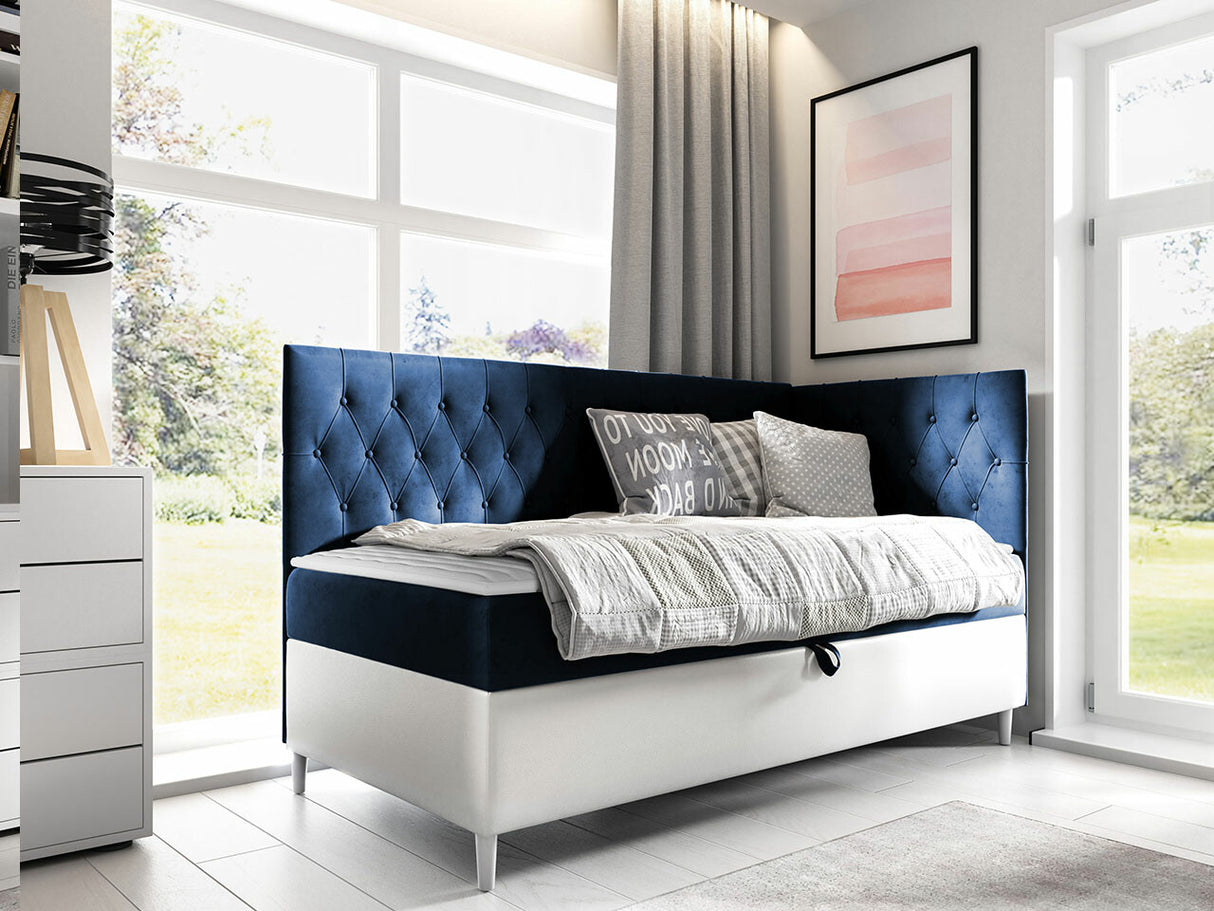 Kontinentális ágy JUNIOR FILIP 3 (JUnior Gerdise 3), Szín: Öko bőr Soft 017 + Fresh 11, Ágyneműtartó: Jobbra, Alvó felület mérete: 90 x 200 cm