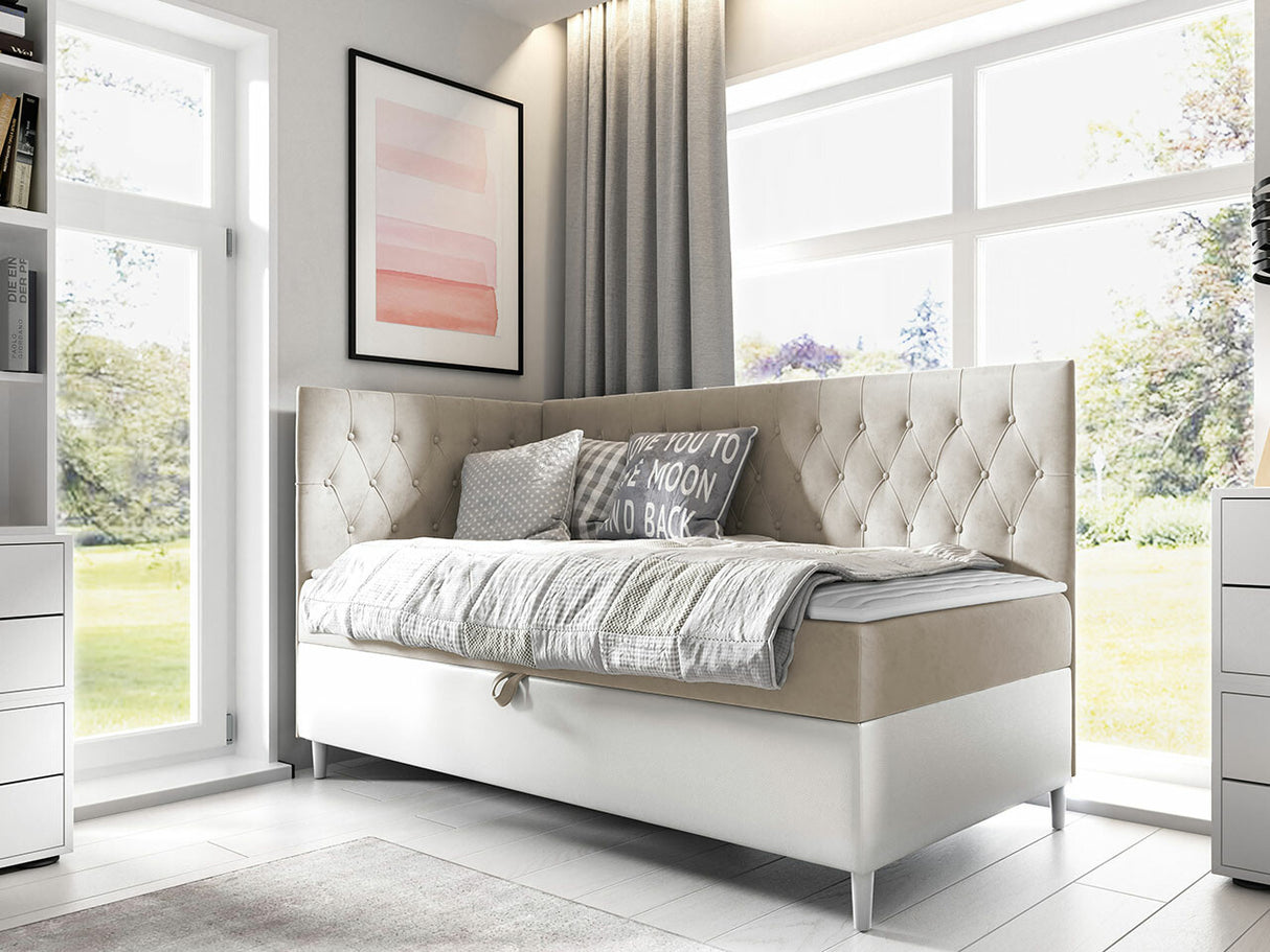 Kontinentális ágy JUNIOR FILIP 3 (JUnior Gerdise 3), Szín: Öko bőr Soft 017 + Fresh 1, Ágyneműtartó: Bal oldalon, Alvó felület mérete: 100 x 200 cm