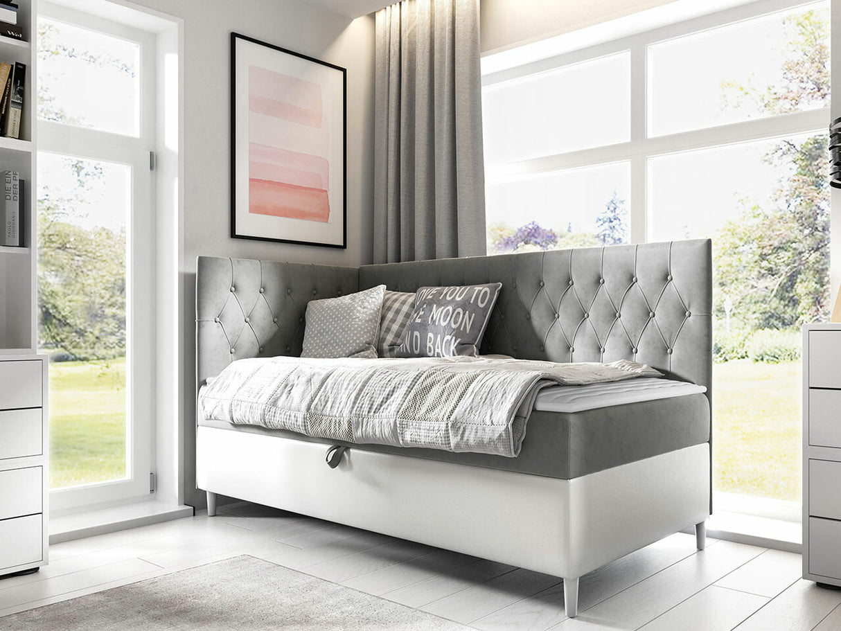 Kontinentális ágy JUNIOR FILIP 3 (JUnior Gerdise 3), Szín: Öko bőr Soft 017 + Fresh 14, Ágyneműtartó: Bal oldalon, Alvó felület mérete: 100 x 200 cm