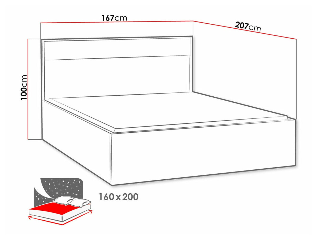 Ágy Mediolan 09 (Sarged SR09), Szín: Fényes fa + Tölgy, Led világítás: Nem