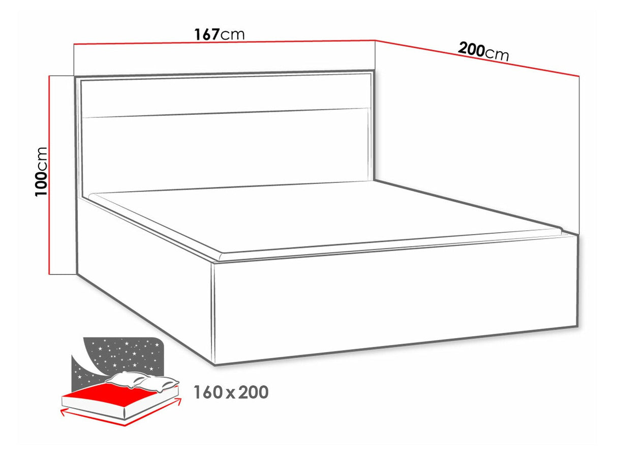 Ágy Mediolan 09 (Sarged SR09), Szín: Fényes fa + Tölgy, Led világítás: Igen