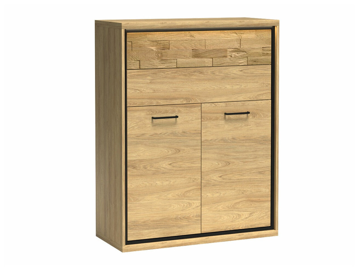 Komód MEDIOLAN 06 (Sarged SR06), Szín: Fényes fa + Tölgy, Led világítás: Igen, Lábak: Nem