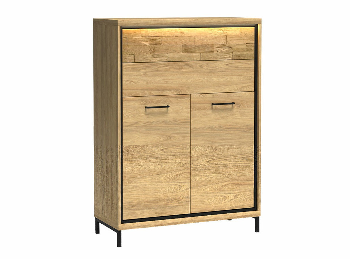 Komód MEDIOLAN 06 (Sarged SR06), Szín: Fényes fa + Tölgy, Led világítás: Igen, Lábak: Igen