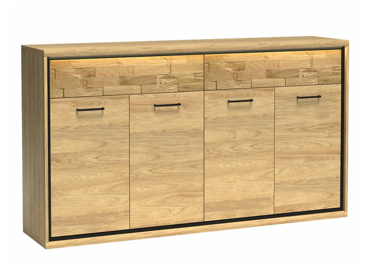 Komód MEDIOLAN 08 (Sarged SR08), Szín: Fényes fa + Tölgy, Led világítás: Igen, Lábak: Nem