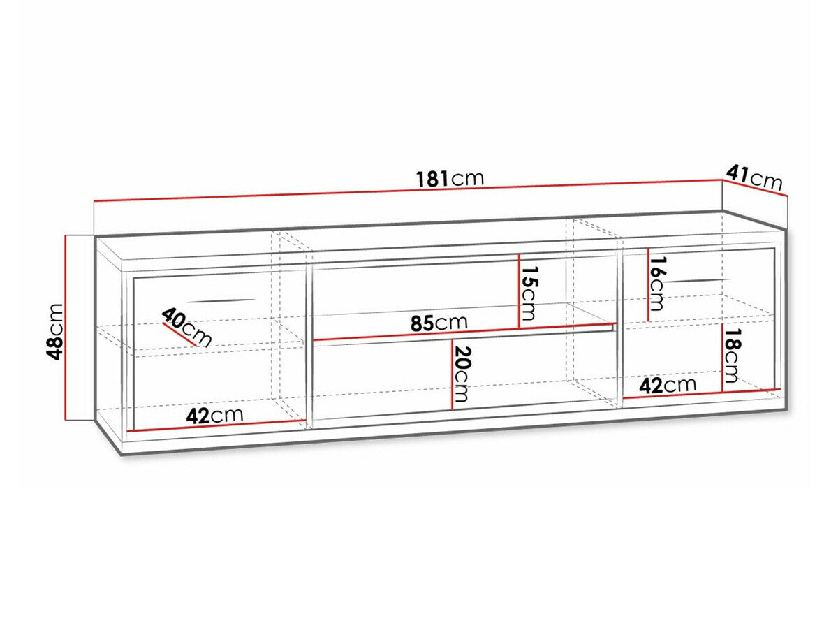 TV-állvány MEDIOLAN 13 (Sarged SR13), Szín: Fényes fa + Tölgy, Led világítás: Igen, Lábak: Igen