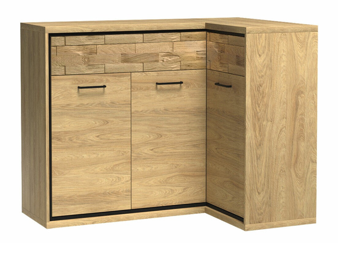 Sarok komód MEDIOLAN 15 K (Sarged SR15 K), Szín: Fényes fa + Tölgy, Led világítás: Nem, Lábak: Nem