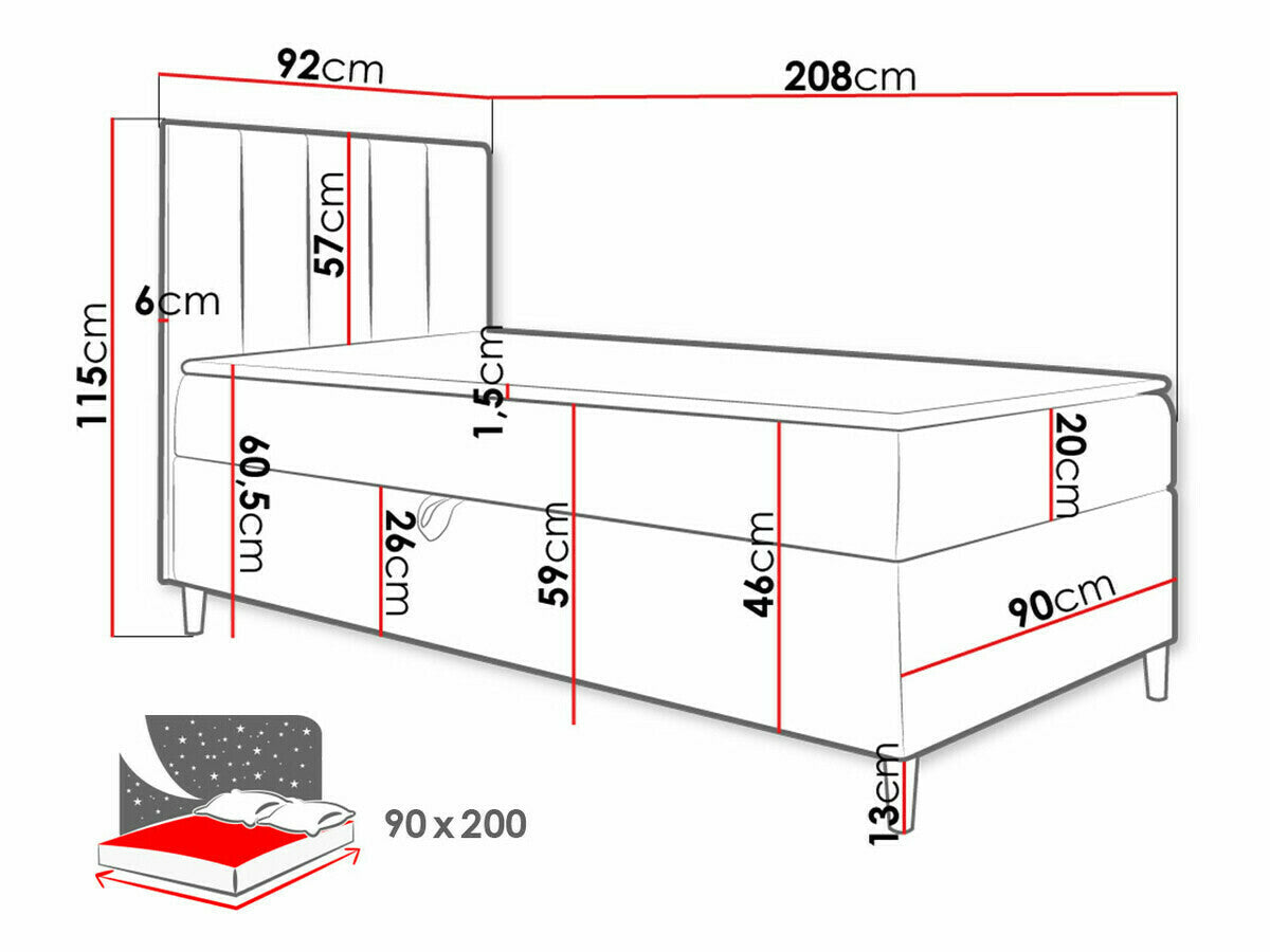 Kontinentális ágy JUNIOR MAJA 1 (Junior Kamire 1), Szín: Öko bőr Soft 017 + Fresh 34, Ágyneműtartó: Jobbra, Alvó felület mérete: 90 x 200 cm
